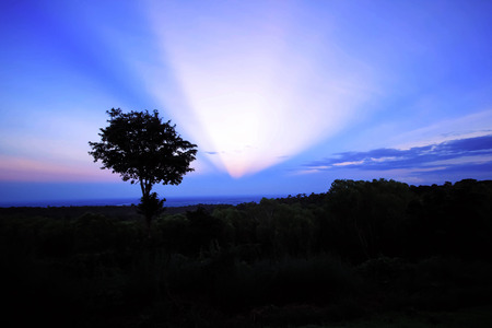 Sunset sky background, sunset view on the mountain