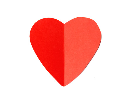 Red paper hearts isolated on white backgroundの写真素材