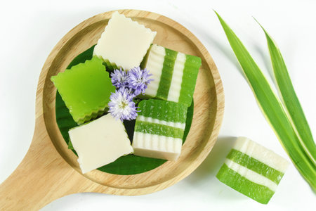 Pandan juice  with coconut milk jelly, Thai dessert.の写真素材