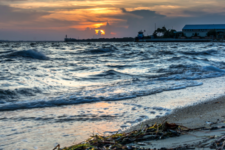 Sunset on a beach in Panama City, Florida on July 11, 2015.のeditorial素材