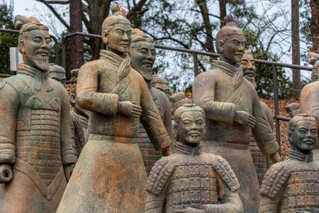 Troy, Alabama, USA-March 20, 2021: Close up of the Terracotta Infantry Warriors at the Janice Hawkins Cultural Arts Park on the campus of Troy University.のeditorial素材