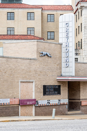 Montgomery, Alabama, USA - Oct. 2, 2021: Exterior of the Freedom Rides Museum in downtown Montgomery housed in the old Greyhound station renovated back to its 1951 appearance.のeditorial素材