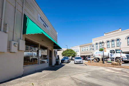Greenville, Alabama, USA - Sept. 24, 2021: Court Square Cafe on Commerce Street, an authentic country, southern home cooking "meat and three" restaurant in a historic downtown building.のeditorial素材