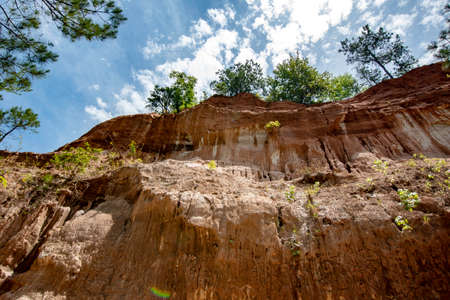 Canyon wall made of sand in Providence Canyon in Southwest Georgia.の写真素材
