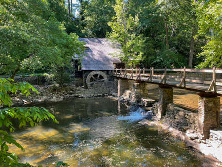 Mountain Brook, Alabama, USA-May 1, 2021: The Old Mill whose image is the official logo for the city...