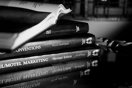 Still life educational books photo in management academic background in mono color.のeditorial素材