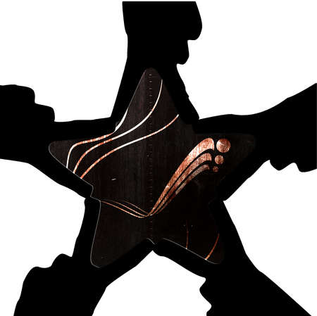 5 hands make a gold starの写真素材