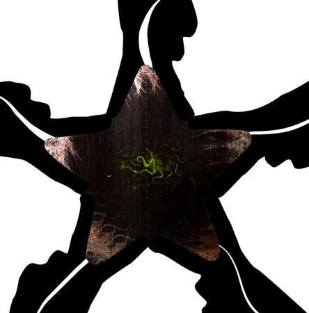 star surrounded by hands の写真素材