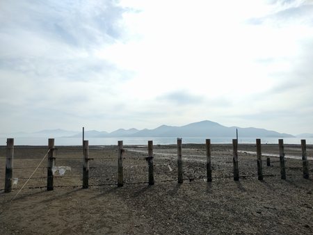 Beach without ebb tide and fence at dawn in summer