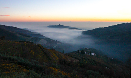 Foggy Castle View at Sunset - October timeのeditorial素材
