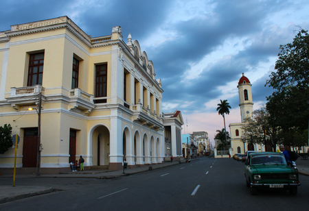 View of a spot in Cienfuegos Cuba, against a dark blue skyのeditorial素材