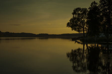 Swedish sunset at the lake in Katrineholmの写真素材