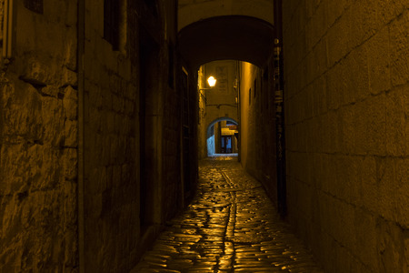 Trogir, Croatia - 2017-07-19, Beautiful old city at night.のeditorial素材