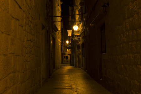 Trogir, Croatia - 2017-07-19, Beautiful old city at night.のeditorial素材
