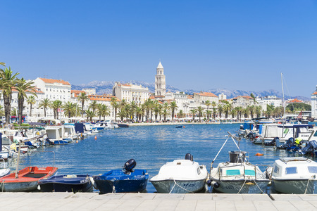 Split, Croatia - 20 July 2017, Beautiful harbour with small boats.のeditorial素材