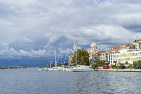 Sibenik, Croatia, October 10 2017, Cloudy sky over the city, Nice warm autumn day at Adriatic Sea.のeditorial素材