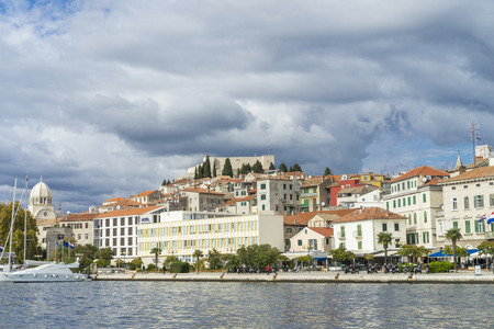 Sibenik, Croatia, October 10 2017, Cloudy sky over the city, Nice warm autumn day at Adriatic Sea.のeditorial素材