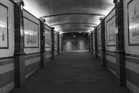 London Great Britain, October 12 2017, Empty tunnel at night,  Nice black and white image of...
