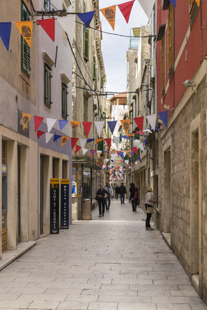Sibenik Croatia, September 10 2017, Nice autumn day in the city, Beautiful street and buildings in the townのeditorial素材