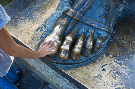 Split, Croatia, May 21 2018, Beautiful sunny day in the old town, Nice outdoors of the popular tourist city. Details of Gregorius of Nin statue.のeditorial素材