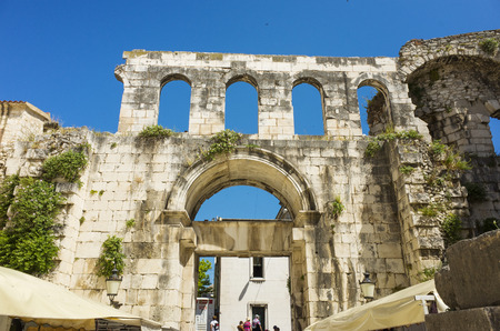 Split, Croatia, May 21 2018, Beautiful sunny day in the old town, Nice outdoors of the popular tourist city. Architecture of Diocletian's Palace.のeditorial素材