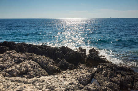 Beautiful nature and landscape photo of sunny summer day at Adriatic Sea in Dalmatia, Croatia, Europe. Nice outdoors at Mediterranean coast. Calm, peaceful and happy picture.の写真素材