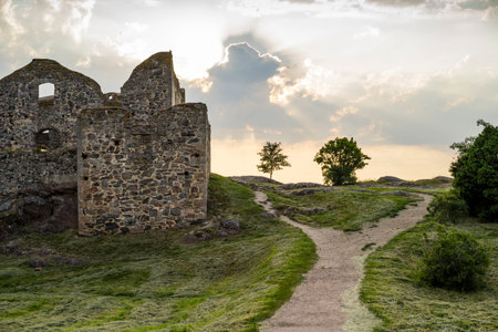 Granna, Jonkoping, Sweden - 06 19 2021 : The ruins of Brahehus Castleのeditorial素材