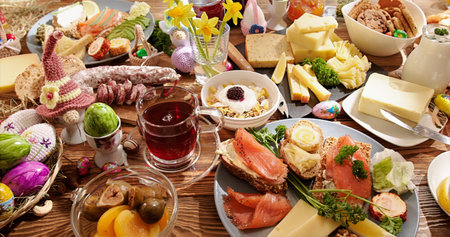 Lush And Inviting Seasonal Breakfast Setting Featuring Diverse Foods And Cheerful Ambiance