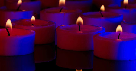 Soft Flames Gently Dance And Reflect Tranquility, Gentle Candle Flames Softly Shimmer With Peacefulnessの写真素材