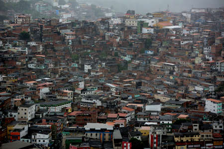 salvador, bahia / brazil - april 19, 2018: aerial view of popular dwellings in the neighborhood of Pernambues in the city of Salvador.のeditorial素材