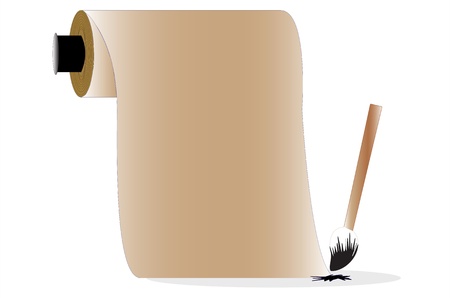 empty brown paper roll with paint brush for fill your words onの写真素材