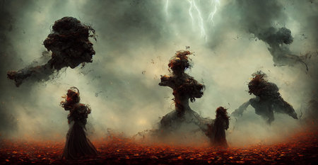 Digital illustration of a background of a place filled with darkness.
