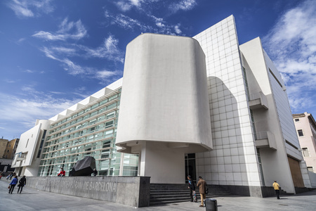 BARCELONA,SPAIN-MARCH 19,2013: Modern architecture, Museum, MACBA-Museu Art Contemporani,contemporary art museum by architect  Richard Meier. Raval quarter, Barcelona.のeditorial素材