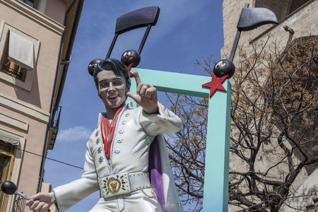 VALENCIA,SPAIN-MARCH 18,2013: Fallas, Falles, traditional and famous celebration, Elvis ninot,...