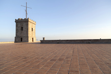 BARCELONA,SPAIN-DECEMBER 9,2015: Castle of Montjuic, on top of Park Montjuic, Barcelona.のeditorial素材