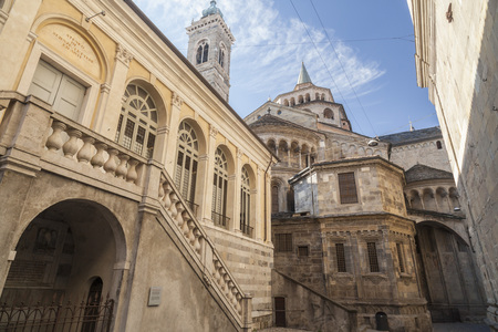 BERGAMO,ITALY-NOVEMBER 4,2015: Historic center with ancient buildings in Citta ALta of Bergamo, Italy.のeditorial素材