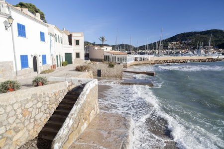 PORT-ANDRATX,SPAIN-JANUARY 12,2016: Village view, little mediterranean beach and port marina in Port-Andratx, Mallorca Island,Balearic Islands.のeditorial素材