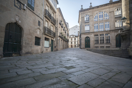 SANTIAGO DE COMPOSTELA,SPAIN-NOVEMBER 10,2015:Ancient street in historic center of  Santiago de Compostela, Galicia, Spain.のeditorial素材