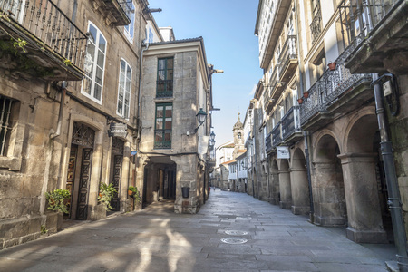 SANTIAGO DE COMPOSTELA,SPAIN-NOVEMBER 10,2015:Ancient street in historic center of  Santiago de Compostela, Galicia, Spain.のeditorial素材