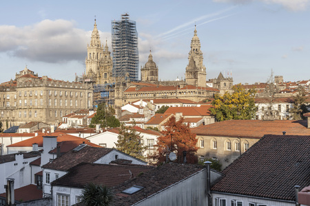 General view of the city and cathedral, Santiago de Compostela, Galicia, Spain.のeditorial素材