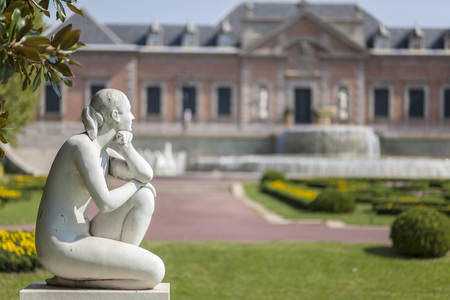 BARCELONA,SPAIN-SEPTEMBER 17,2011: Palace Albeniz,gardens Joan Maragall and sculpture, Park Montjuic. Palace was built as pavilion royal residence for expo 1929.のeditorial素材