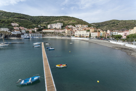 CERBERE,FRANCE-JUNE 17,2011: Port and beach view of french village of Cerbere, Occitanie,France.