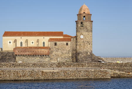 COLLIOURE,FRANCE: Church Notre-Dame-des-Anges, iconic religious building of maritime village of Colliuoure, Languedoc-Roussillon, France.のeditorial素材