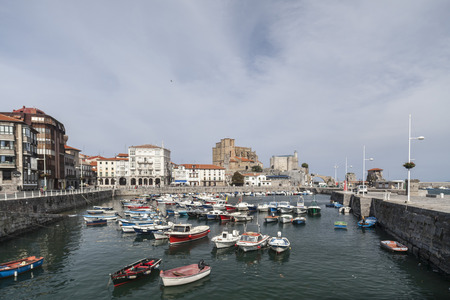 CASTRO URDIALES,SPAIN-SEPTEMBER 25,2015: View of port and village of Castro Urdiales, cantabrian...