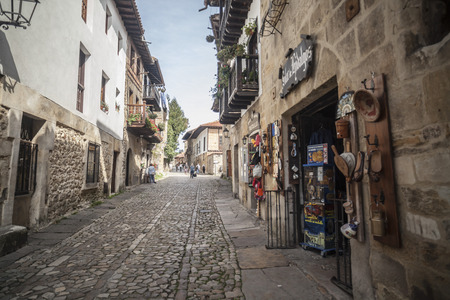SANTILLANA DEL MAR, SPAIN.SEPTEMBER 24,2015: Typical street in touristic village of Santillana del Mar, province Santander, Cantabria, Spain.のeditorial素材