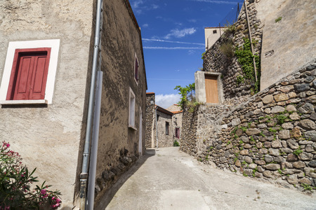 MOSSET,FRANCE-JULY 8,2015: Village view, small and picturesque french village,member of Les Plus Beaux Villages de France (The most beautiful villages of France).Mosset,Pyrenees-Orientales,Occitanie.のeditorial素材