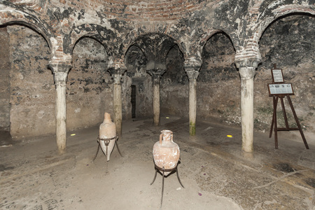 PALMA DE MALLORCA,SPAIN-JUNE 4,2014: Arab baths, monument, muslim architecture heritage,interior view, historic center of Palma, Balearic Islands.のeditorial素材