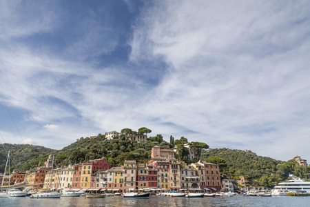 PORTOFINO, ITALY- SEPTEMBER 19, 2013: Maritime view of famous village in ligurian coast.のeditorial素材