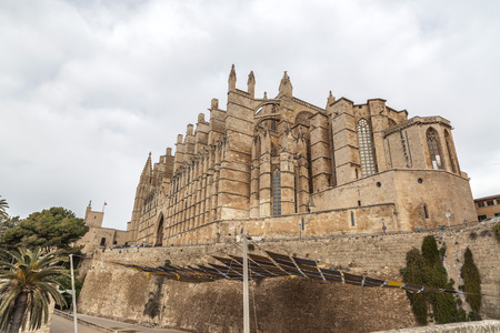 PALMA DE MALLORCA,SPAIN-JANUARY 16,2013: Cathedral of Santa Maria de Palma or La Seu, gothic style, Palma, Balearic Islands.のeditorial素材