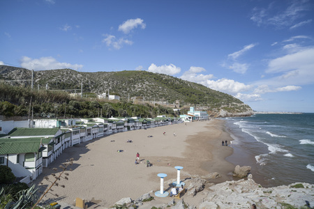 GARRAF-SITGES,SPAIN-APRIL 14,2012: Mediterranean beach in Garraf, Sitges, province Barcelona, Catalonia, Spain.のeditorial素材